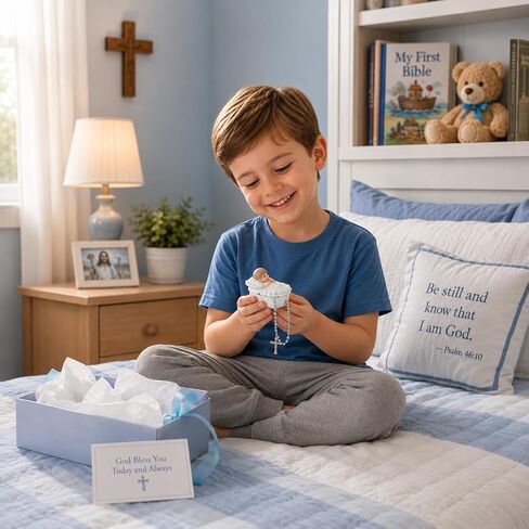 Precious Moments Baptism Gift, Boy's Resin Rosary Box with Hand-Painted Details, Perfect Keepsake, 153409 in Saudi Arabia