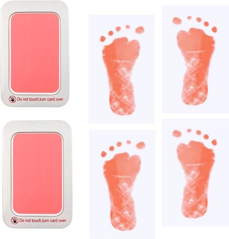 RIKWOG Baby Footprint and Handprint Kit, 2 Red Inkless Print Pads + 4 Imprint Cards, Dog Paw Print Kit Clean Touch Ink Pad Perfect Keepsake Gift for Newborns and Pets Printing Touch Imprints in Kuwait