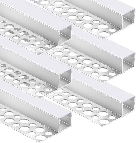 Plaster-in LED Channel 6 Pack, 3.3FT Aluminum LED Profile for Trimless Recessed Drywall Lighting, LED Strip Channel with Milky Diffuser, End Caps & Mounting Clips for Ceiling and Wall Installation in Kuwait