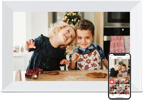 Frameo Digital Picture Frame, 15.6 Inch WiFi Large Electronic Photo Frame | 1920*1080 IPS FHD Touchscreen, 32GB, Tabletop&Wall-Mounted, Share Video Picture, Load from Phone, Gifts for Mom, Black Walnut in Kuwait