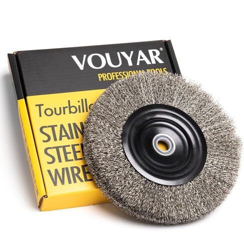 6 Inch Stainless Steel Wire Wheel for Bench Grinder with 1/2-Inch and 5/8-Inch Arbor, .012" Stainless Steel Wire in Kuwait