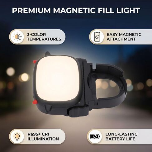 Bewinner Magnetic Fill Light for 4 Camera | PC ABS Video Light with 3000F 4200F 6500F 16 LEDs, Ra95+, 300mAh Type C Charging, for Selfie Vlog Night Recording in Kuwait
