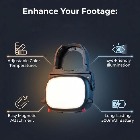 EBTOOLS Magnetic Fill Light for 4, Video Light, 3 Color Temperatures | 3 Color Temperatures 3000K 4200K 6500K Video Light with Ra95+ CRI 300mAh Battery in Kuwait
