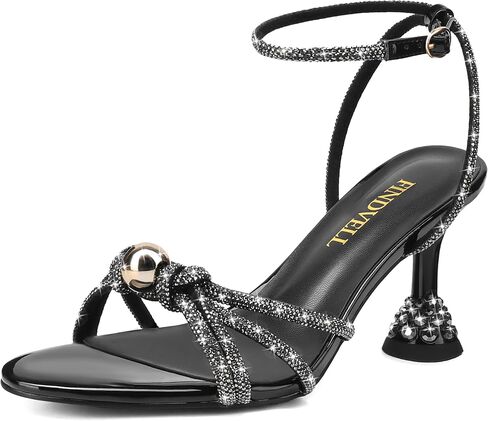 FINDVELL Women's Kitten Heels Rhinestone Pearl Low Heel Sandals Strappy Sparkly Round Open Toe Ankle Strap Wedding Party Dress Shoes in Kuwait
