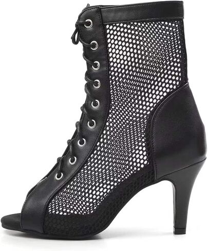Women's Gladiator Sandals Booties, Breathable Mesh and Faux Leather, Lace-Up, Peep Toe, Stiletto Heel, Dance in Kuwait