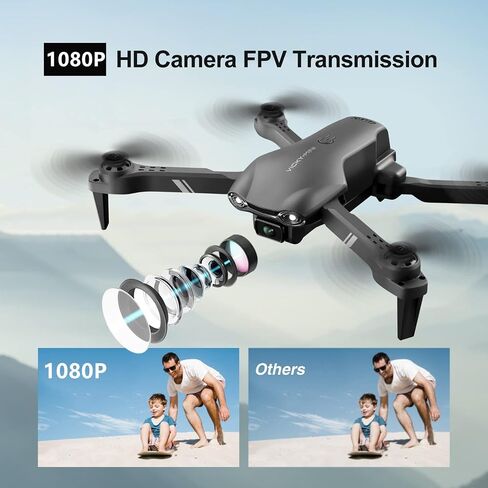 DRONEEYE 4DV13 Drone with 1080P HD Camera for Kids Adults,Remote Control Helicopter Quadcopter for Beginners boy Toys Gift,Waypoint Functions,Altitude Hold, Gesture Selfie,3D Flips,2 Batteries,Black in Kuwait