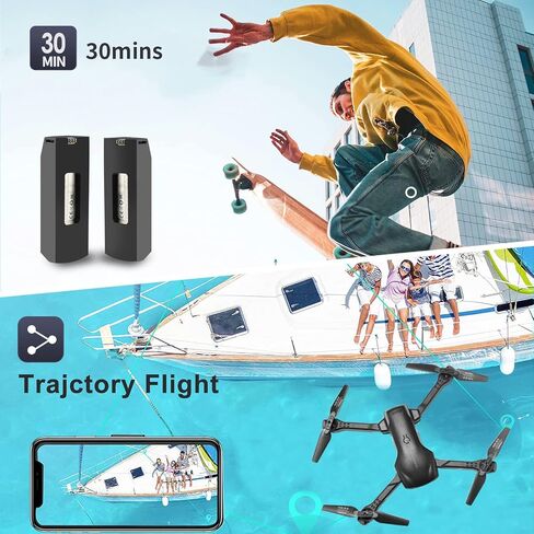 DRONEEYE 4DV13 Drone with 1080P HD Camera for Kids Adults,Remote Control Helicopter Quadcopter for Beginners boy Toys Gift,Waypoint Functions,Altitude Hold, Gesture Selfie,3D Flips,2 Batteries,Black in Kuwait
