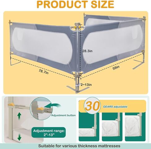 Bed Rail for Toddlers Calking Mattress Size Side Guard for Kids | Bed Rail for Toddlers Twin Full Queen Cal king Mattress Size Swing Down Rail Guard Side Rail for Kids in Kuwait