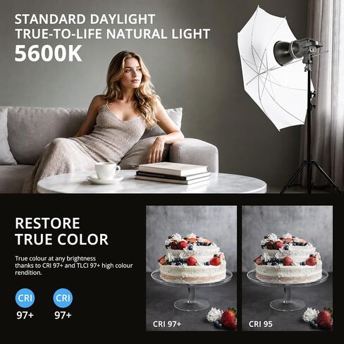 GVM 80W LED Video Light with Soft Umbrella & Tripod, Studio Light Kit with Bowens Mount, CRI 97+, 7990lux/1m, APP Control, 5600K Continuous Output Lighting for Studio/Podcast/Content Creator in Kuwait