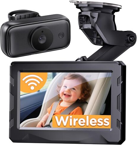 Wireless Baby Car Camera & 360° Rotating 4.3'' 1080P Video Car Baby Monitor | 40 Hrs Rechargeable Battery, Auto 940mn Night Vision & Sleep Mode, Rear Facing Back Seat Cam, Newborn Essential New Mom gift in Kuwait
