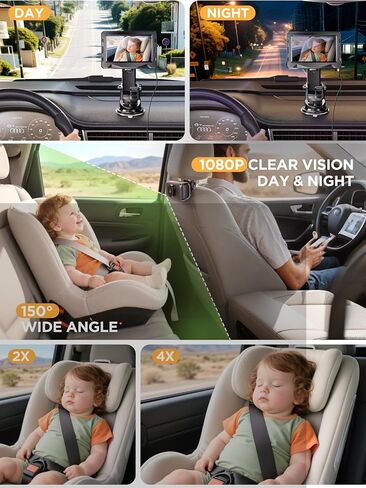 Wireless Baby Car Camera & 360° Rotating 4.3'' 1080P Video Car Baby Monitor | 40 Hrs Rechargeable Battery, Auto 940mn Night Vision & Sleep Mode, Rear Facing Back Seat Cam, Newborn Essential New Mom gift in Kuwait