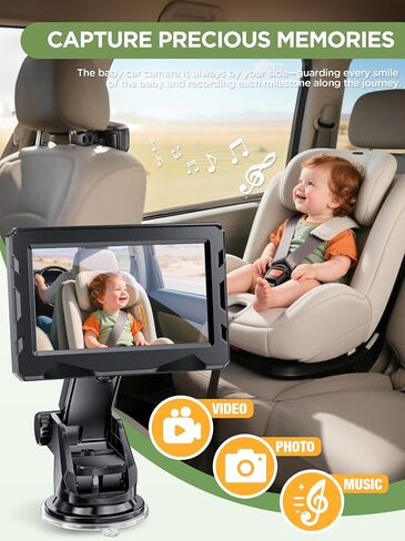 Wireless Baby Car Camera & 360° Rotating 4.3'' 1080P Video Car Baby Monitor | 40 Hrs Rechargeable Battery, Auto 940mn Night Vision & Sleep Mode, Rear Facing Back Seat Cam, Newborn Essential New Mom gift in Kuwait