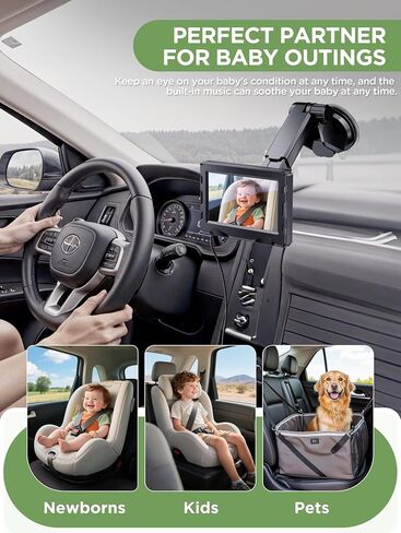 Wireless Baby Car Camera & 360° Rotating 4.3'' 1080P Video Car Baby Monitor | 40 Hrs Rechargeable Battery, Auto 940mn Night Vision & Sleep Mode, Rear Facing Back Seat Cam, Newborn Essential New Mom gift in Kuwait