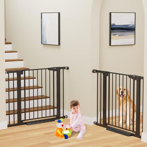 Cumbor 2 Pack 30-40.6 in Baby Gate for Stairs and Doorways, Dog Gate Black | Mom's Choice Awards Winner, Double Lock, 2-Way Swing, Auto Close Child Gate for Toddler & Pets, Pressure or Hardware Mounted in Kuwait
