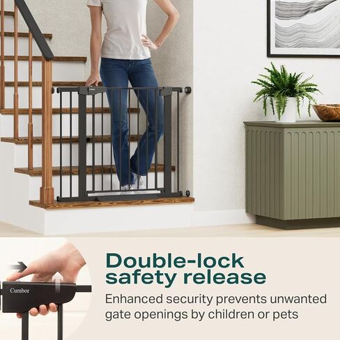Cumbor 2 Pack 30-40.6 in Baby Gate for Stairs and Doorways, Dog Gate Black | Mom's Choice Awards Winner, Double Lock, 2-Way Swing, Auto Close Child Gate for Toddler & Pets, Pressure or Hardware Mounted in Kuwait