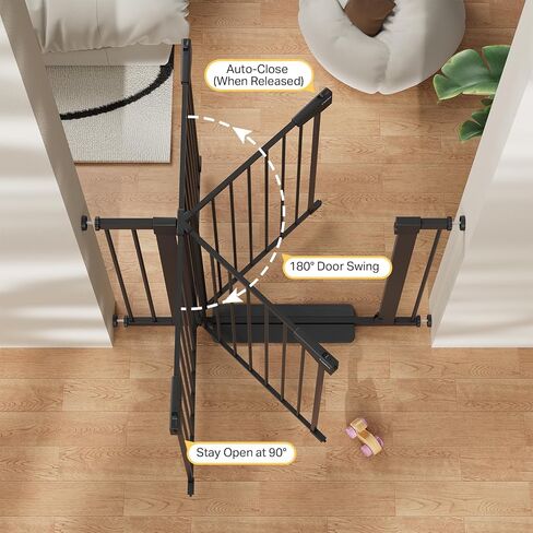 Cumbor 2 Pack 30-40.6 in Baby Gate for Stairs and Doorways, Dog Gate Black | Mom's Choice Awards Winner, Double Lock, 2-Way Swing, Auto Close Child Gate for Toddler & Pets, Pressure or Hardware Mounted in Kuwait