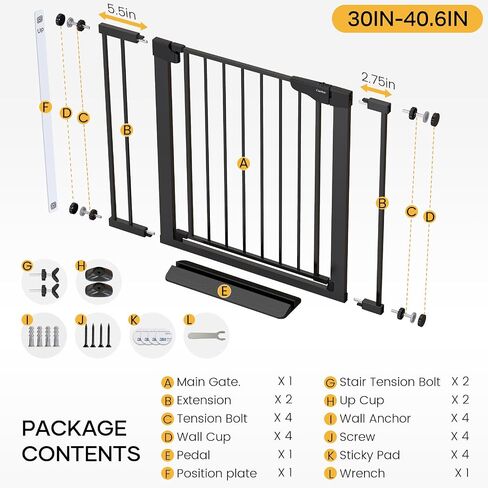 Cumbor 2 Pack 30-40.6 in Baby Gate for Stairs and Doorways, Dog Gate Black | Mom's Choice Awards Winner, Double Lock, 2-Way Swing, Auto Close Child Gate for Toddler & Pets, Pressure or Hardware Mounted in Kuwait