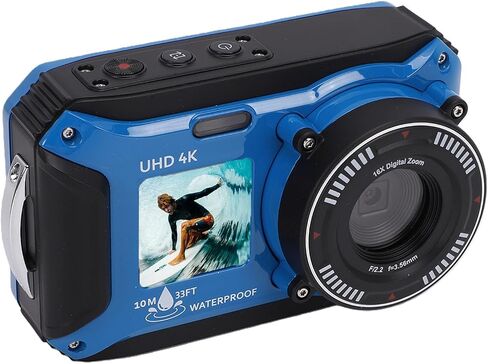 Diyeeni 4K Underwater Camera, 64MP 33FT Water Proof Autofocus Camera, Dual Screen Compact Floatable Digital with Lanyard for Snorkeling in Kuwait