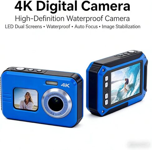 Diyeeni 4K Underwater Camera, 64MP 33FT Water Proof Autofocus Camera, Dual Screen Compact Floatable Digital with Lanyard for Snorkeling in Kuwait
