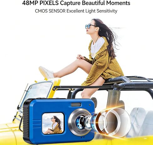 Diyeeni 4K Underwater Camera, 64MP 33FT Water Proof Autofocus Camera, Dual Screen Compact Floatable Digital with Lanyard for Snorkeling in Kuwait