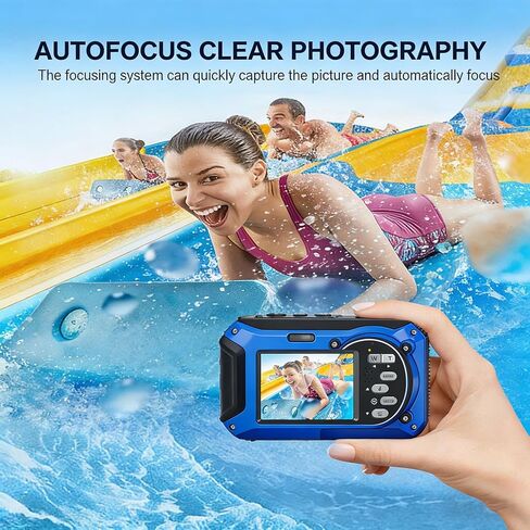Diyeeni 4K Underwater Camera, 64MP 33FT Water Proof Autofocus Camera, Dual Screen Compact Floatable Digital with Lanyard for Snorkeling in Kuwait