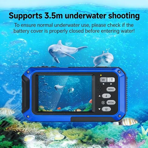 Diyeeni 4K Underwater Camera, 64MP 33FT Water Proof Autofocus Camera, Dual Screen Compact Floatable Digital with Lanyard for Snorkeling in Kuwait
