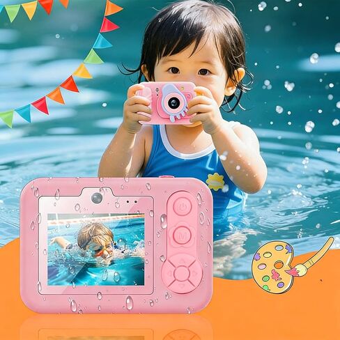 Kids Camera Toy, 48MP Waterproof Underwater Camcorder with 2.4 Inch LCD Screen HD Video Digital Camera for Girls Boys Swimming Beach Travel in Kuwait