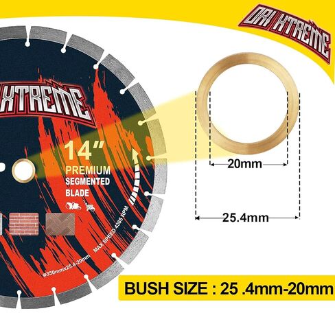 14 Inch Diamond Saw Blade 5Pcs, General Purpose Segmented Blade | Dry/Wet Cutting Concrete, Reinforced Concrete, Masonry, Brick, Block, 1"-20mm Arbor in Kuwait