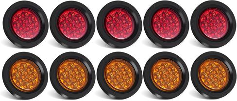 2.5 Inch 5 Amber 5 Red Round 13 LED Trailer Side Marker Lights | 2.5" Round LED Trailer Truck RV Clearance Marker Lights w/Reflectors Waterproof Sealed Flush Mount 2 Prong Wire Pigtails in Kuwait