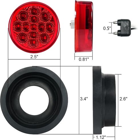 2.5 Inch 5 Amber 5 Red Round 13 LED Trailer Side Marker Lights | 2.5" Round LED Trailer Truck RV Clearance Marker Lights w/Reflectors Waterproof Sealed Flush Mount 2 Prong Wire Pigtails in Kuwait