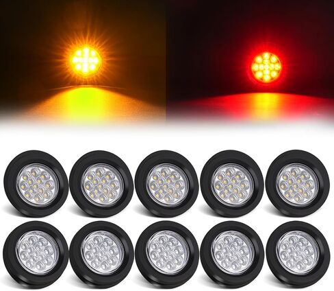 2.5 Inch 5 Amber 5 Red Round 13 LED Trailer Side Marker Lights Clear Lens | 2.5in Round LED Trailer Truck RV Clearance Side Marker Lights w/Reflectors Waterproof Sealed Flush Mount DOT Appoved in Kuwait