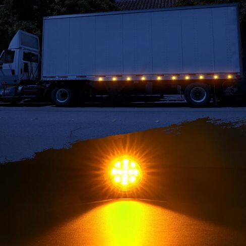 2.5 Inch 5 Amber 5 Red Round 13 LED Trailer Side Marker Lights Clear Lens | 2.5in Round LED Trailer Truck RV Clearance Side Marker Lights w/Reflectors Waterproof Sealed Flush Mount DOT Appoved in Kuwait