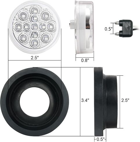 2.5 Inch 5 Amber 5 Red Round 13 LED Trailer Side Marker Lights Clear Lens | 2.5in Round LED Trailer Truck RV Clearance Side Marker Lights w/Reflectors Waterproof Sealed Flush Mount DOT Appoved in Kuwait