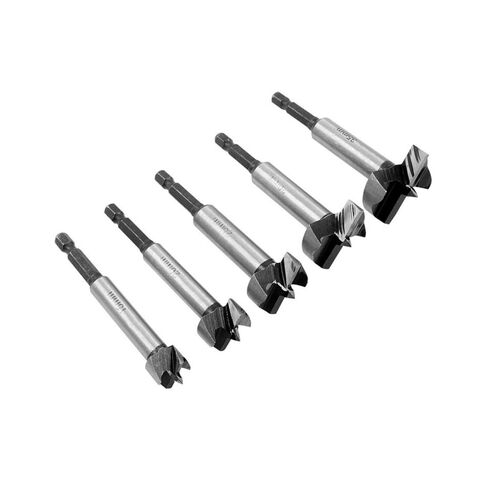 Forstner Drill Bit Set with 3/8" Quick Change Hex Shank,5pcs 19/32" to1-3/8 High Strength Steel Flat Bit Drill Set Woodworking Hole Saw Wood Cutter Tool for Veneered Plywood Plastic (15-35mm) in Kuwait