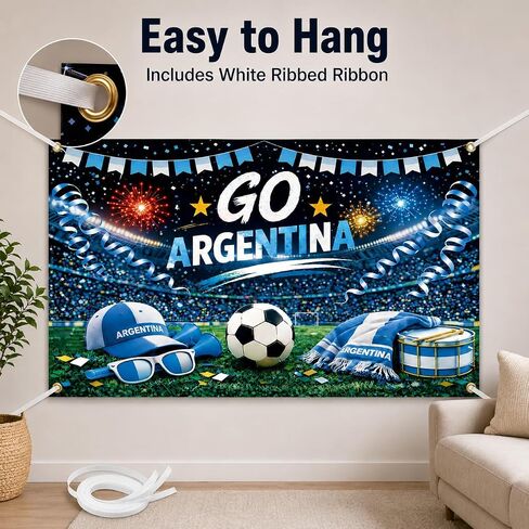 Argentina Soccer Party Decorations Backdrop 71 x 43 Inch, GO Argentina Soccer Watch Party Decorations Banner, Fan Tournament Decor for Birthday, Viewing Event and Sports Theme Celebration Supplies in Kuwait