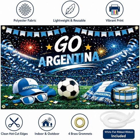 Argentina Soccer Party Decorations Backdrop 71 x 43 Inch, GO Argentina Soccer Watch Party Decorations Banner, Fan Tournament Decor for Birthday, Viewing Event and Sports Theme Celebration Supplies in Kuwait