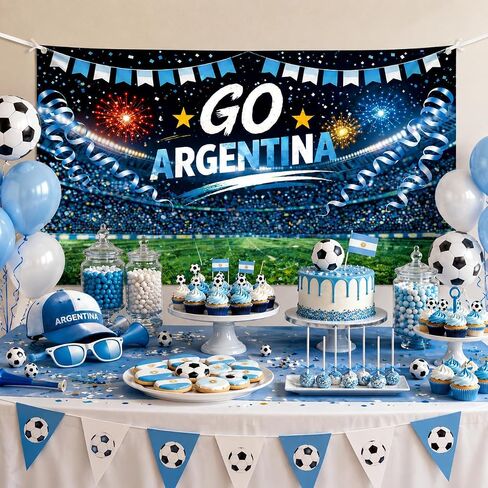 Argentina Soccer Party Decorations Backdrop 71 x 43 Inch, GO Argentina Soccer Watch Party Decorations Banner, Fan Tournament Decor for Birthday, Viewing Event and Sports Theme Celebration Supplies in Kuwait