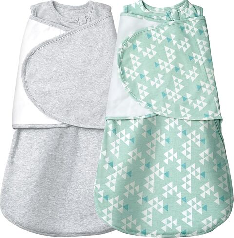 Baby Swaddle,Sleep Sack 6-12 Months,Adjustable WearableTransition Blanket,Miracle Swaddles for Babies Large,100% Cotton-2-Piece(Green&Grey) in Kuwait