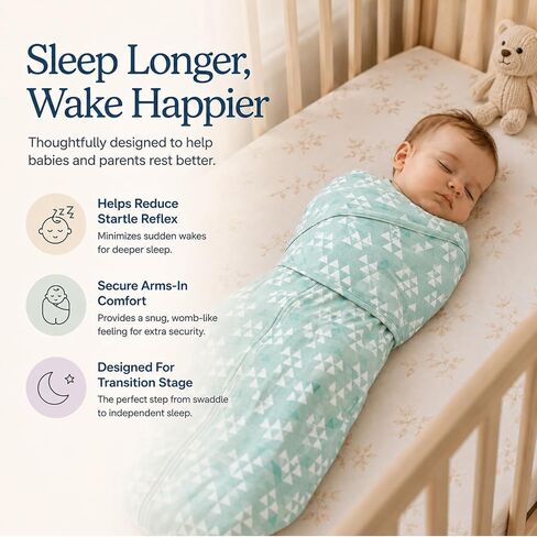 Baby Swaddle,Sleep Sack 6-12 Months,Adjustable WearableTransition Blanket,Miracle Swaddles for Babies Large,100% Cotton-2-Piece(Green&Grey) in Kuwait