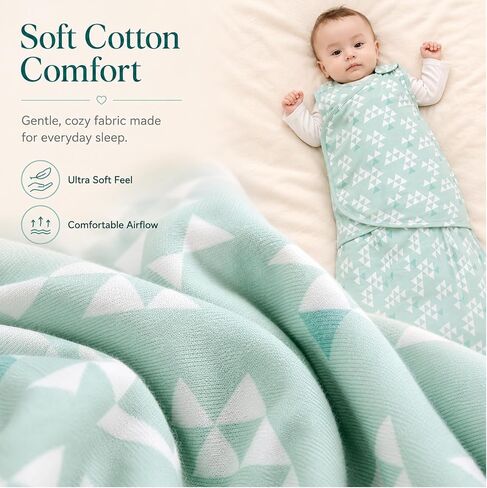 Baby Swaddle,Sleep Sack 6-12 Months,Adjustable WearableTransition Blanket,Miracle Swaddles for Babies Large,100% Cotton-2-Piece(Green&Grey) in Kuwait