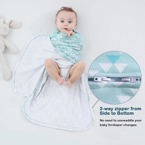 Baby Swaddle,Sleep Sack 6-12 Months,Adjustable WearableTransition Blanket,Miracle Swaddles for Babies Large,100% Cotton-2-Piece(Green&Grey) in Kuwait