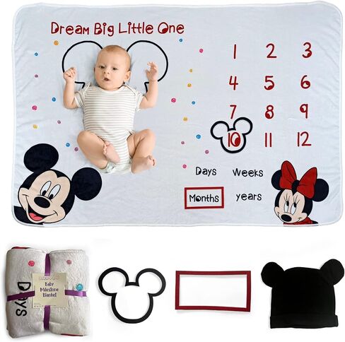 babyly Baby Milestone Blanket with Growth Chart, Hat, and Frames - Perfect for Capturing Memories with Disney's Theme - Unisex 40"x60" Blanket for Baby Girl and Boy in Kuwait