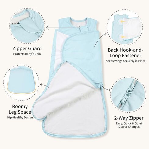 Rayon Made from Bamboo 1.0 TOG Adjustable Swaddle Sleep Sack 3-6 Months | 4-Way Adjustable Transitional Swaddle 2-Way Zipper Baby Wearable Blanket in Kuwait
