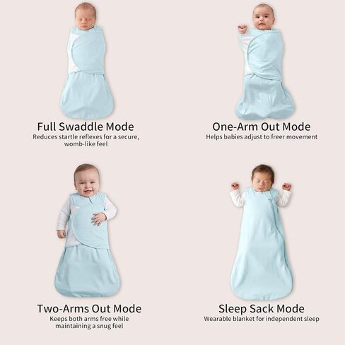Rayon Made from Bamboo 1.0 TOG Adjustable Swaddle Sleep Sack 3-6 Months | 4-Way Adjustable Transitional Swaddle 2-Way Zipper Baby Wearable Blanket in Kuwait