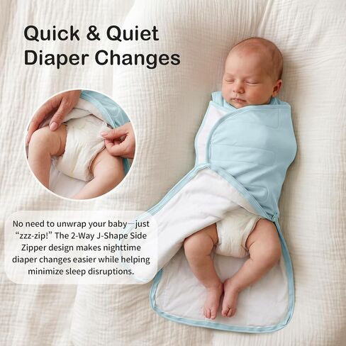 Rayon Made from Bamboo 1.0 TOG Adjustable Swaddle Sleep Sack 3-6 Months | 4-Way Adjustable Transitional Swaddle 2-Way Zipper Baby Wearable Blanket in Kuwait