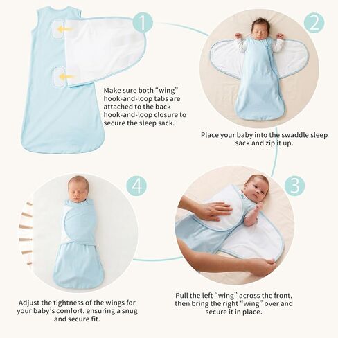 Rayon Made from Bamboo 1.0 TOG Adjustable Swaddle Sleep Sack 3-6 Months | 4-Way Adjustable Transitional Swaddle 2-Way Zipper Baby Wearable Blanket in Kuwait