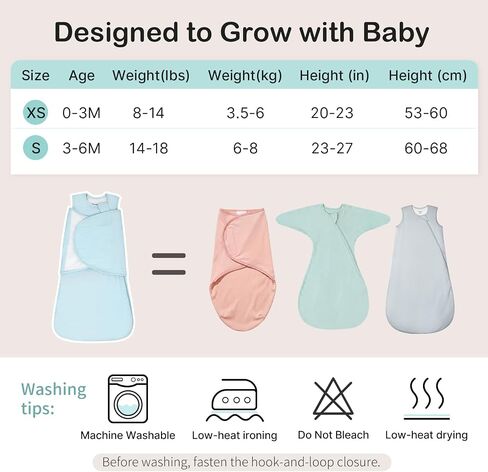 Rayon Made from Bamboo 1.0 TOG Adjustable Swaddle Sleep Sack 3-6 Months | 4-Way Adjustable Transitional Swaddle 2-Way Zipper Baby Wearable Blanket in Kuwait