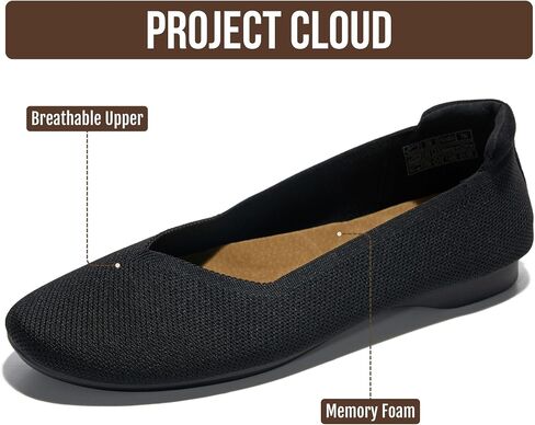 Project Cloud Womens Flats Memory Foam Ballet Flats for Women (Prospect) | Memory Foam Insole and Lightweight Design - Non-Slip Sole Comfortable and Durable Womens Flats for All Occasions in Kuwait