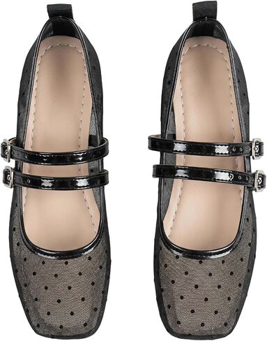 GORGLITTER Women's Polka Dots Ballet Flats Sheer Mesh Ballerina Flat Shoes | Dressy Flats, Women Ballet Flats, Comfortable, Closed Square Toe Maryjane Shoes, Ballerina Flats in Kuwait