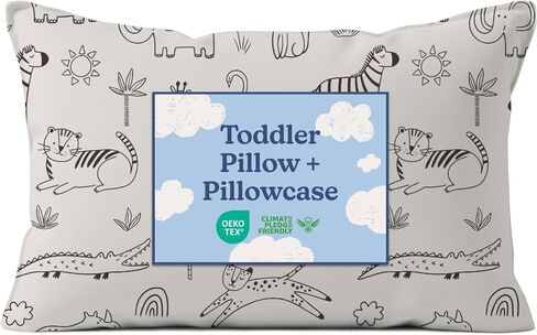 Toddler Pillow with Goose Pillowcase - Kids Pillow for Sleeping - 13x18 | For Travel, Car, Nursery & Toddler Bed, Fluffy, Soft & Breathable, Ideal for Crib & Cot, Machine Washable, Ages 2 and Up in Saudi Arabia